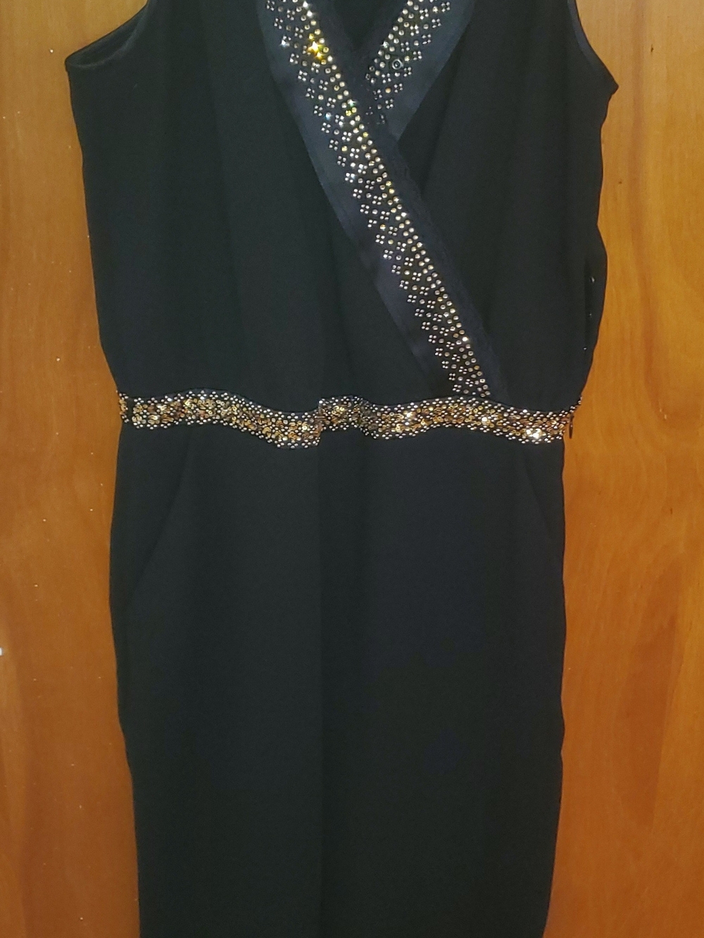 Diane Von Furstenberg Black Cropped Jumpsuit with Gold Beaded Trim